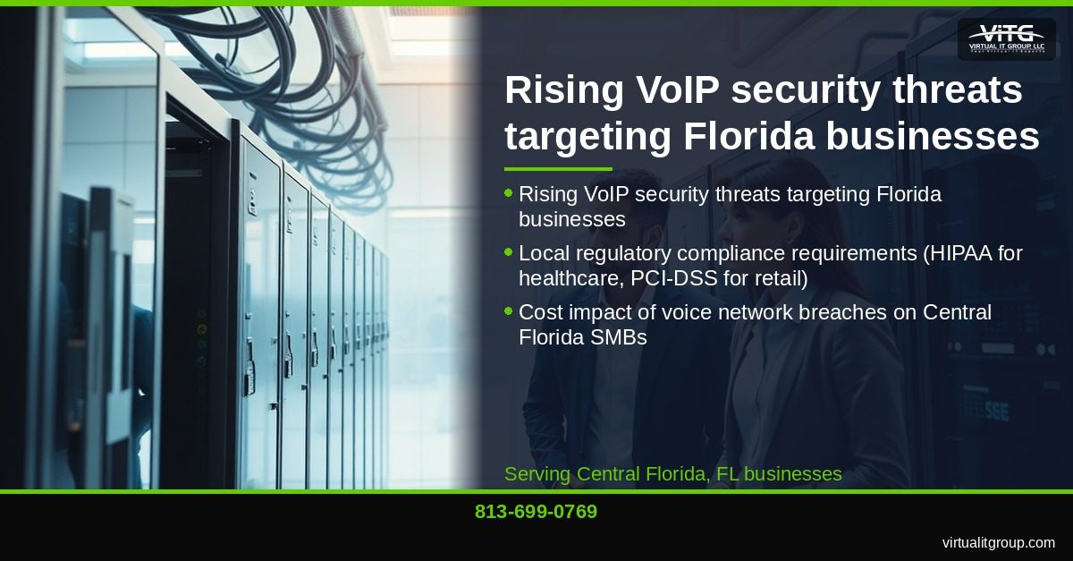 International Green Team technician configuring UTM voice security system in Central Florida office